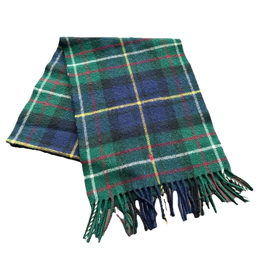 Vintage Ralph Lauren Lambswool Plaid Fringe Scarf  Made In Scotland Tartan
